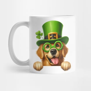 St Patricks Day Peeking Golden Retriever Dog Mug